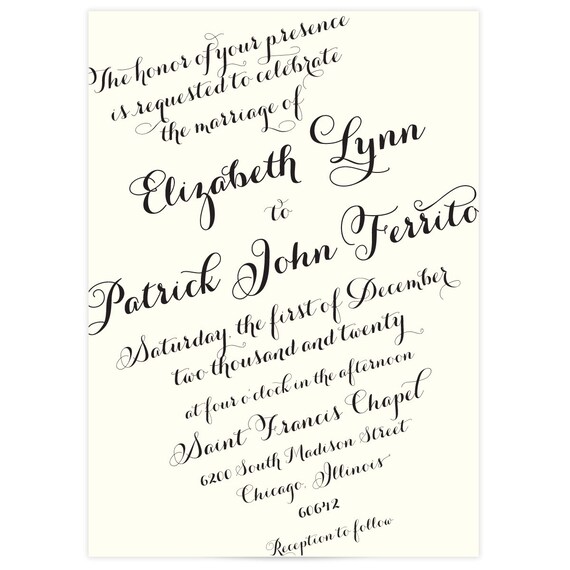 Ivory And Gold With Black Script Scripted Wedding Invitation Etsy