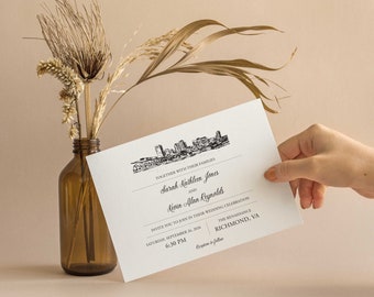 Richmond Skyline, Destination Wedding Invitation, Virginia, Custom Wedding Invitations, Event Invitation, Minimalist, Cityscape, City Sketch