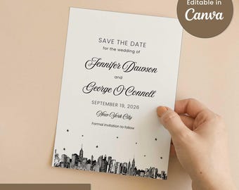 Modello Save the Date di New York City Canva / Biglietto di nozze con skyline di New York / Invito digitale modificabile / Modello di matrimonio moderno / Download immediato