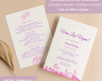 Editable Las Vegas Bachelorette Invitation & Itinerary | Viva Las Vegas Weekend | Instant Download | Canva Template | Printable Invitation