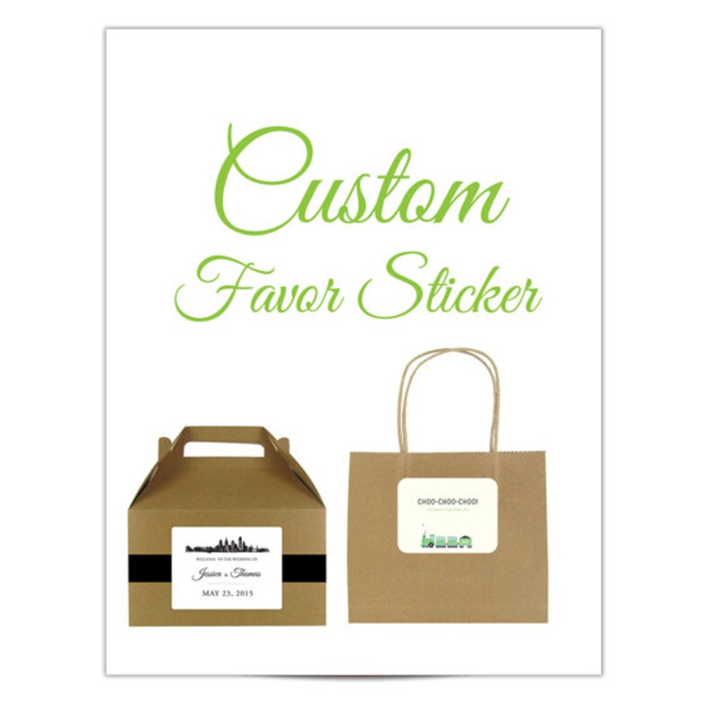 Skyline stickers for wedding welcome bags or gable boxes; available in any skyline; 4x3 with rounded corners COMPLETELY CUSTOMIZABLE