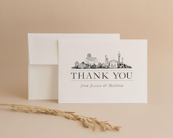 Personalized Las Vegas Wedding Thank You Cards – City Skyline Design Couple’s Names – Elegant Wedding Stationery – Note Cards for Guests