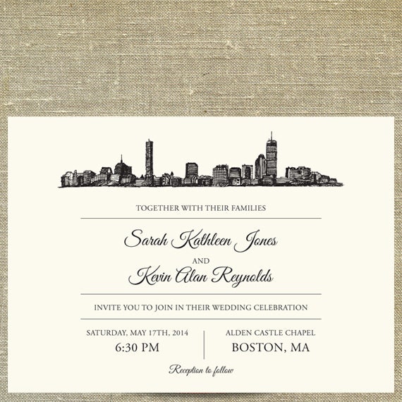 Boston Skyline Destination Wedding Invitation Suite Sample Etsy
