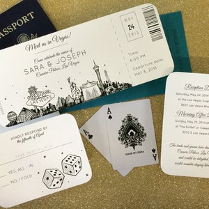 Boarding Pass Wedding Invitation, Las Vegas Skyline, Plane Ticket Wedding Invitation, Custom Wedding Invitations, Custom Printed Sample