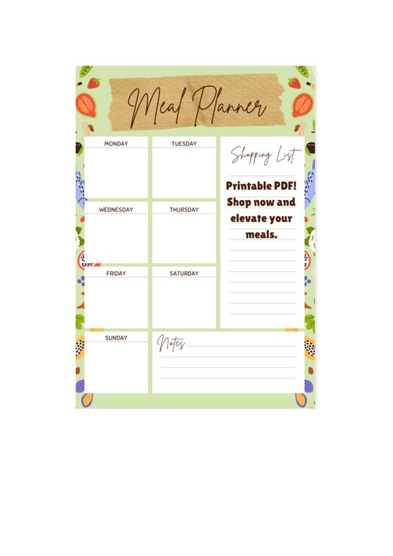 Weekly Planner Printable PDF – Floral Fruit & Veg Design, Weekly Organizer with Shopping List Notes, Meal and Task Planning, 3 Weeks Planner