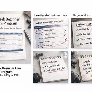 4-Week Beginner Gym Program – Start the Gym With Confidence, Simple Step-by-Step Workout Plan for Beginners (PDF)