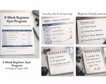 Programa de gimnasio para principiantes de 4 semanas: empieza el gimnasio con confianza. Plan de entrenamiento sencillo paso a paso (PDF)