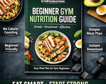 Guía de nutrición para principiantes en el gimnasio, plan de comidas simple con porciones, dieta de gimnasio para principiantes, PDF sobre nutrición fitness.