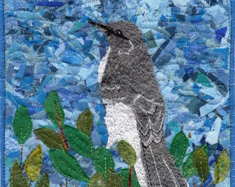 Bird Art -Mockingbird- Quilted Bird Art