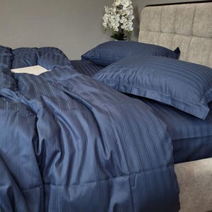 Blue Stripped Bedding Set Soft Duvet Cover Queen Cotton Bed Linen Set Navy Blue Bed Set Twin Size Bedding Blue King Size Full Set Home Decor