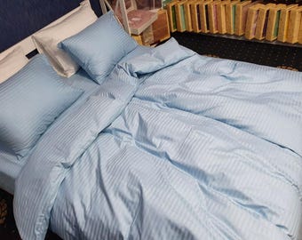 Summer Bedding Set Light Blue Cotton Queen Duvet Cover King Bed Set  Sheet and Pilliowcase Bed Set Lightweight Sheet Gift for Her Home Decor