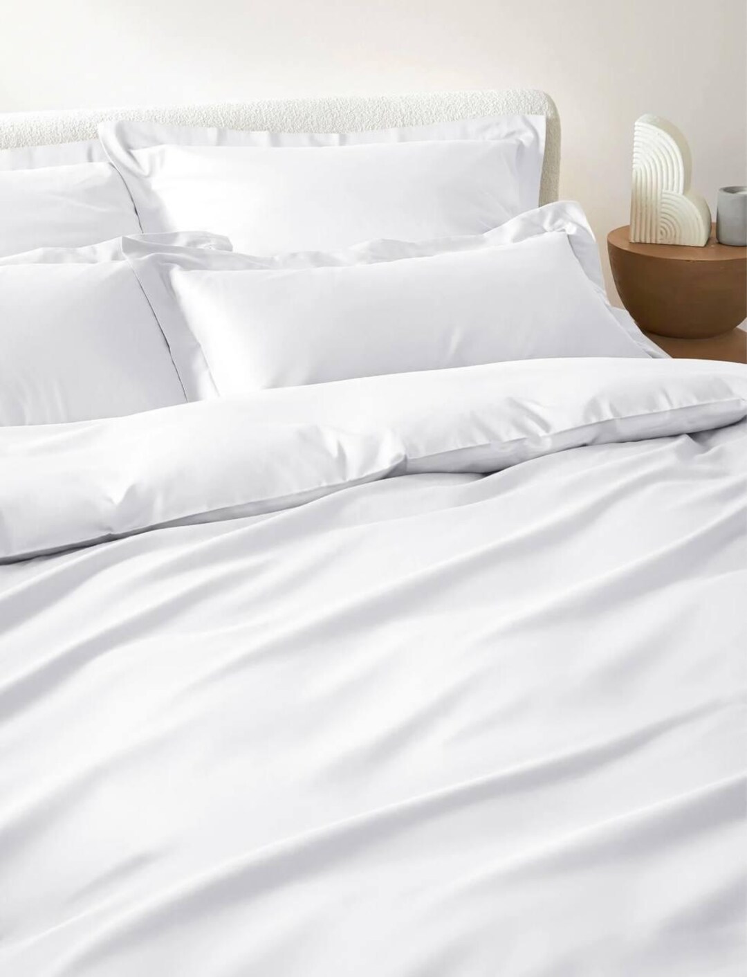 White Cotton Satin Bedding Set Queen Duvet Cover Soft Pillowcase King ...