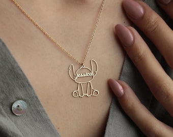 Sterling Silver Stitch Name Pendant: Stitch Charm Necklace, Disney Fan Jewelry