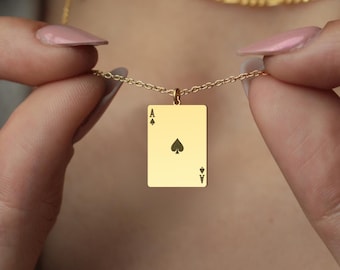 Spade Pendant Necklace - Card Suit, Gold Finish, Hypoallergenic