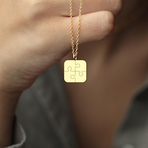 Puzzle Charm Necklace, Matching Couple or Best Friend Pendant, Gift for Her or Him, Gold or Silver Puzzle Piece Charm, Symbol of Connection