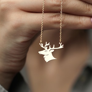 Sterling Silver Deer Head Necklace: Rustic Antler Pendant