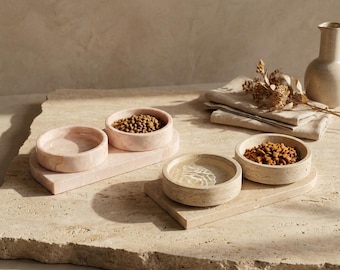 Haustiernapf-Set aus Marmor und Travertin