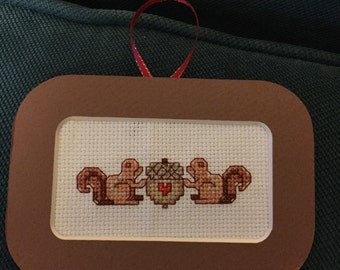 Squirrel and acorn Cross Stitch Ornament