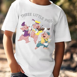Drie biggetjes cartoon shirt T-shirt uniseks, schattige cartoon T-shirt, dierenliefhebbers cadeau, familiepyjamafeest, kindershirt verhalenboek