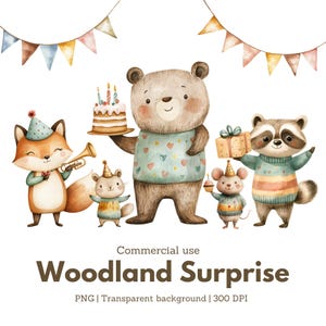 Woodland Cute Animals | Watercolor Clipart Set for Birthday & Nursery | Boho Vibe | Birthday Clipart | Forest Animals