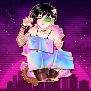 Horny but Aesthetic Anime Girl Pin – Black Stockings, Blush & Smirk – Lewd Fanservice Badge-442