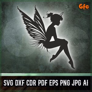 Fairy Silhouette Vector Svg Eps Jpg Png Dxf Cdr Pdf Ai Digital Line Art File for Cricut Cnc Laser Cutting and Printable Fantasy Decor