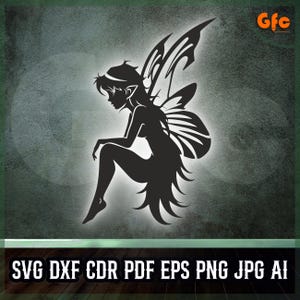 Fairy Silhouette Vector Svg Eps Jpg Png Dxf Cdr Pdf Ai Digital Line Art File for Cricut Cnc Laser Cutting and Printable Fantasy Decor