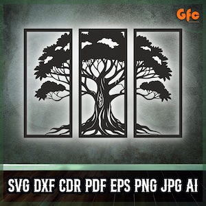 Tree of Life Triptych SVG | Three Panel Tree Silhouette Digital File for Laser Cutting, CNC Engraving & Printable Decor – Instant Download