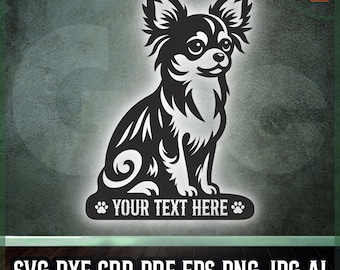 Chihuahua Name Sign SVG - Custom Dog Art - Laser, Cnc cut, Printable