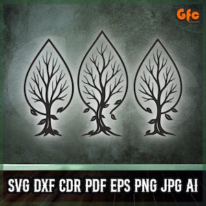 Leaf Tree Silhouette Three-Panel Decorative SVG for Laser Cutting, CNC Engraving, Printable Home - Garden Wall Art - Cutting Files Set