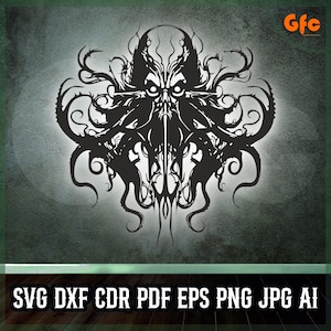 Gothic Tentacle Skull Svg Eps Jpg Png Dxf Cdr Pdf Ai Digital Dark Fantasy Vector File for Cricut Laser Cutting Cnc and Printable Tattoo Art
