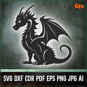 Drache Silhouette Line Art SVG Eps Jpg Png Dxf Cdr Pdf Ai Digitale Vektor-Datei für Cricut Laserschnitt Cnc und druckbare Fantasy Art