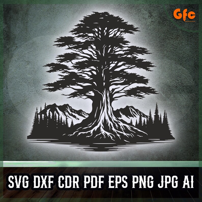 Tree of Life Silhouette Panel DXF SVG – Mountain Scene Art – Laser, Cnc ...