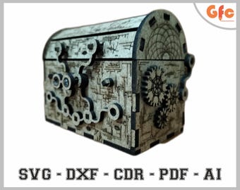 Steampunk Style Exotic Chest 3mm Mdf Dxf - Cdr - Svg - Pdf - Ai Digital Files Download - 3D Box Puzzle - Puzzle Box Gift - Game Room Decor