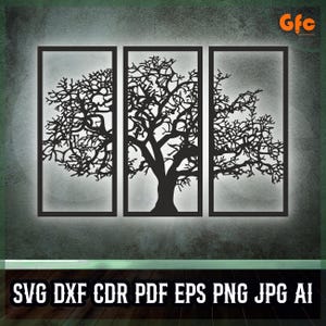 Gnarled Tree Triptych SVG | Three-Panel Branch Silhouette for Laser Cutting, CNC Engraving & Printable Wall Art Home Décor – Instant Downloa