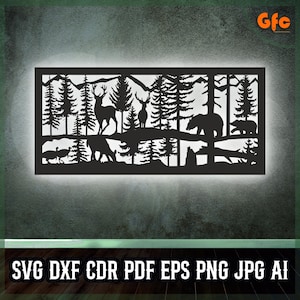 Wildlife Nature Scene Panel SVG - Forest Wildlife Panorama Digital File for Laser Cutting, CNC Engraving - Printable Home Decor - Wall Art