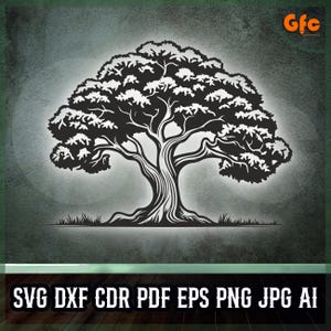 Oak Tree Panel - Tree Decor SVG for Laser Cutting, Glowforge DXF, Printable Home - Garden Wall Art, Craft - Decor File