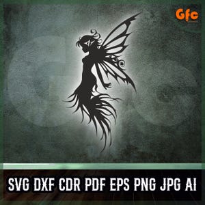 Fairy Silhouette Vector Svg Eps Jpg Png Dxf Cdr Pdf Ai Digital Line Art File for Cricut Cnc Laser Cutting and Printable Fantasy Decor
