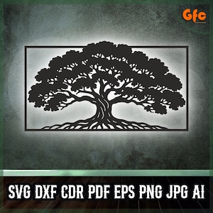 Oak Tree Panel - Tree Decor SVG for Laser Cutting, Glowforge DXF, Printable Home - Garden Wall Art, Craft - Decor File