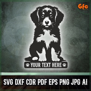 Border Collie Puppy Name Sign Svg Eps Jpg Png Dxf Cdr Pdf Ai Digital Dog Silhouette Vector for Cricut Laser Cnc Cutting