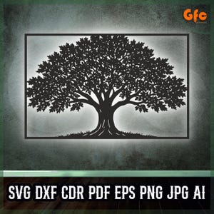 Oak Tree Panel - Tree Decor SVG for Laser Cutting, Glowforge DXF, Printable Home - Garden Wall Art, Craft - Decor File