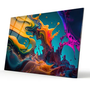 Colorful Tempered Glass Wall Art Abstarct- Office Gift-Home Gift- Extra Large Wall Art - Home decor idea - Colorful Paints Design