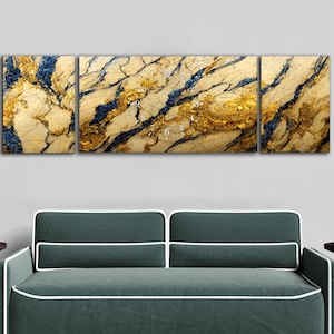 Ensemble d&#39;horloges murales de luxe en verre marbré doré - Art en verre trempé 3 pièces