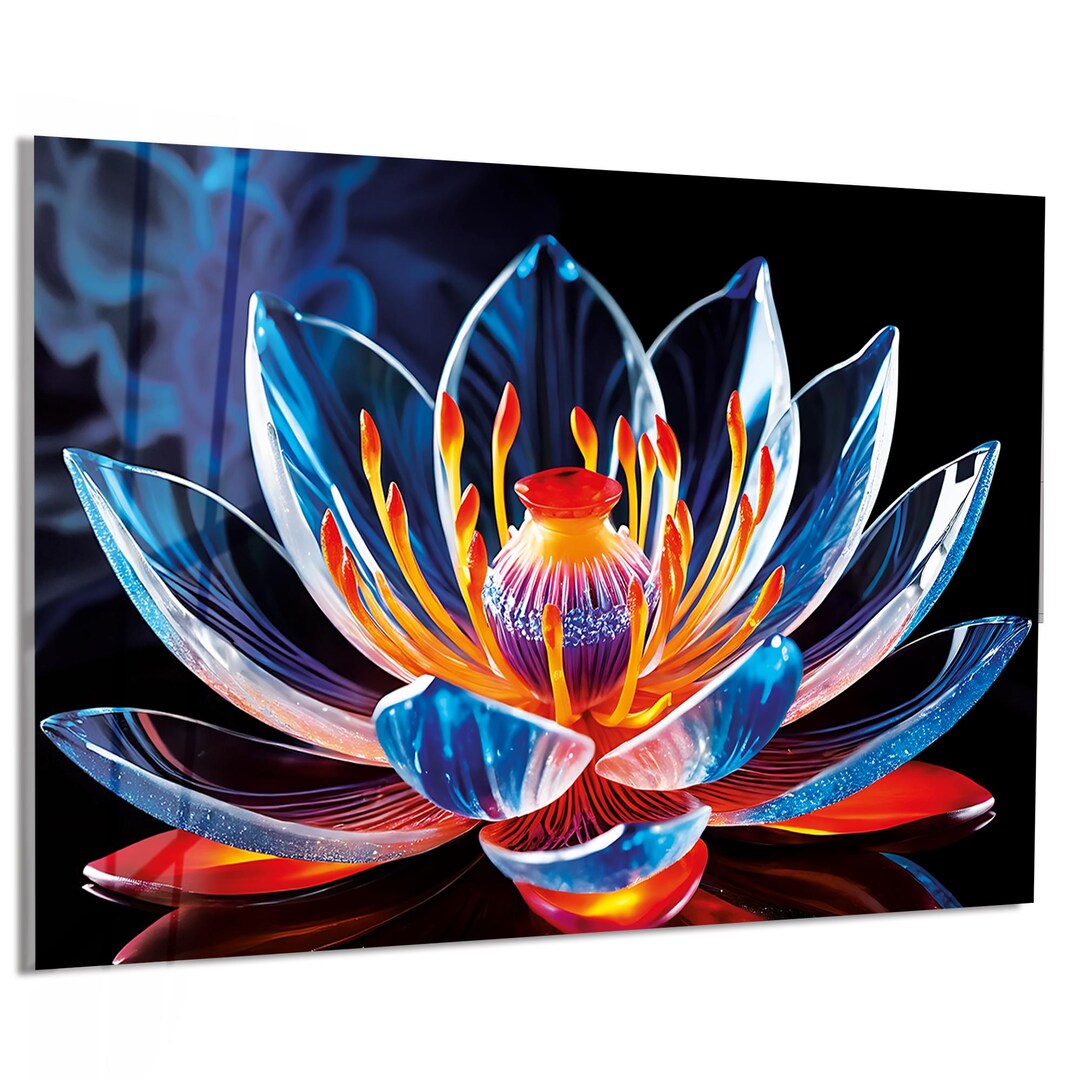 Colorful Lotus Glass Wall Art – Modern Floral Glass Panel, Elegant Zen ...