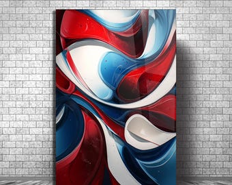Vertical Abstract Red Blue Wall Art, Modern Abstract Glass Art,Tempered Glass Wall Decor, Large Vertical Wall Art,Tempered Glass Wall Art