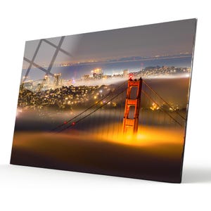 Tempered Glass Wall Art: Illuminated City View, Abstract Home Decor