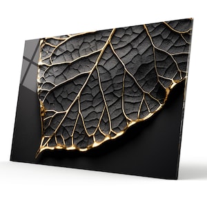 Tempered Glass Wall Art abstract Leaf  -Office Gift-Home Gift- Extra Large Wall Art Home decor idea Flower Stained glass Panel