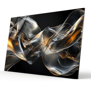 Gold Black Gray Tempered Glass Wall Art Abstarct- Office Gift-Home Gift- Extra Large Wall Art - Home decor idea - gold gray Smoke Design