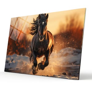 Running Horse Tempered Glass Wall Art Animal  -Office Home Gift- Extra Large Wall Art Home Decor, Horse Wall Decor, Unique Glass Wall Art