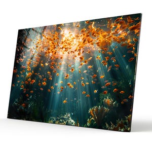 Tempered Glass Wall Art: Undersea Aquarium with Orange Fish